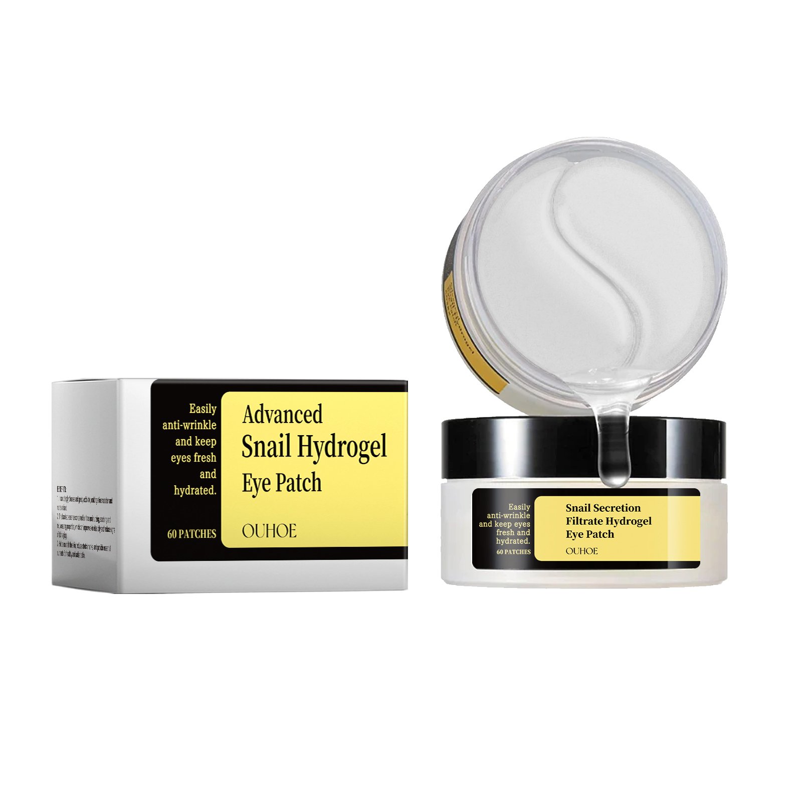 Masque pour les yeux à l'escargot E vissé, patchs hydratants pour les yeux, raffermissant, lifting des poches, élimine les cerne