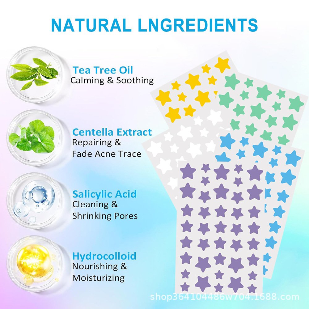 240 morceaux de patchs d'acné étoiles multicolores, patchs d'acné pour le visage, patchs anti-acné correcteurs et patchs de bout