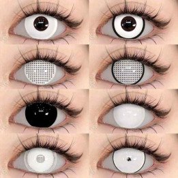 VISUASHOW 2 pièces lentilles de Contact colorées bloc Cosplay lentilles de Contact blanches aveugles lentilles Anime noires lent