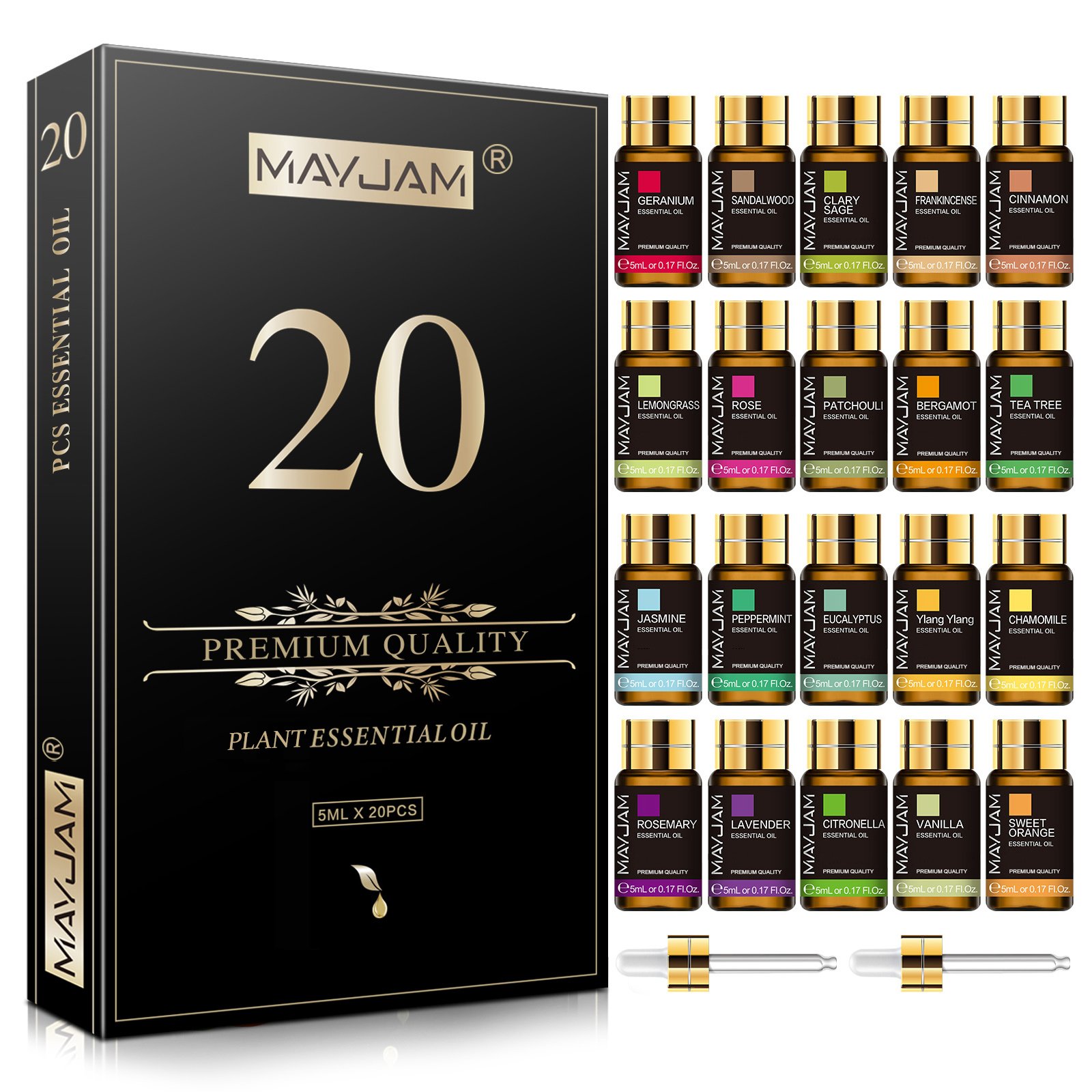 MAYJAM-Kit de 20 Pièces de Château Naturel Pur, Coffret Cadeau, Bois de Santal, Citronnelle, Lavande, Bergamote, Eucalyptus, Rom