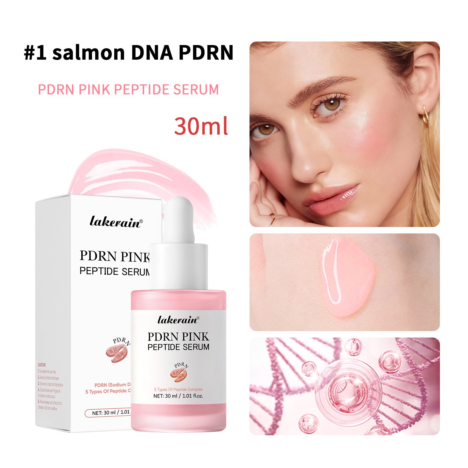 Sérum au Peptide rose PDRN, saumon, lueur rose, élimine les ténèbres de la peau, hydratant, raffermissant, soins coréens pour la
