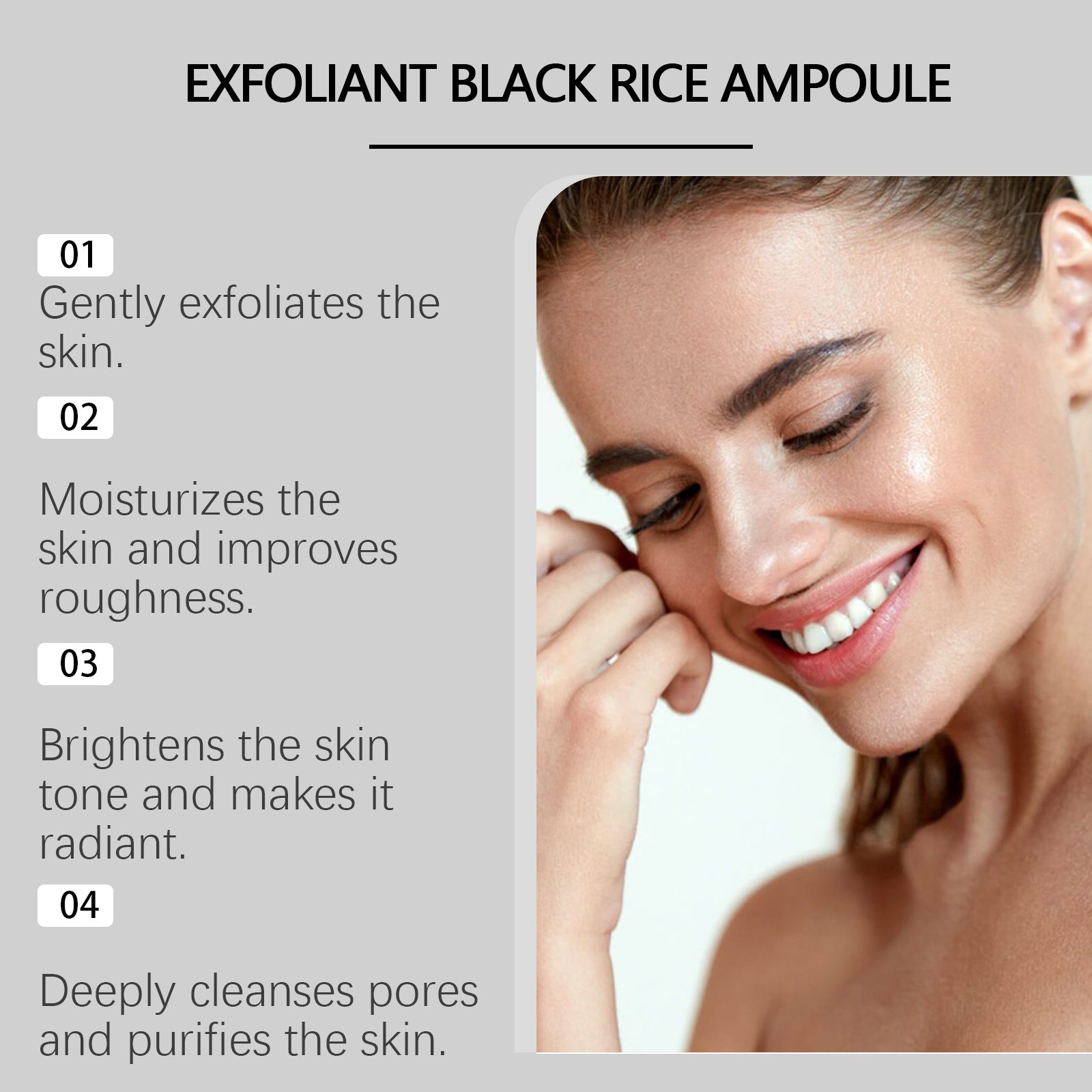 Essence exfoliante de riz noir et blanc, dissolvant de peau morte, réapprovisionnement brillant pour le visage, rétrécissement d
