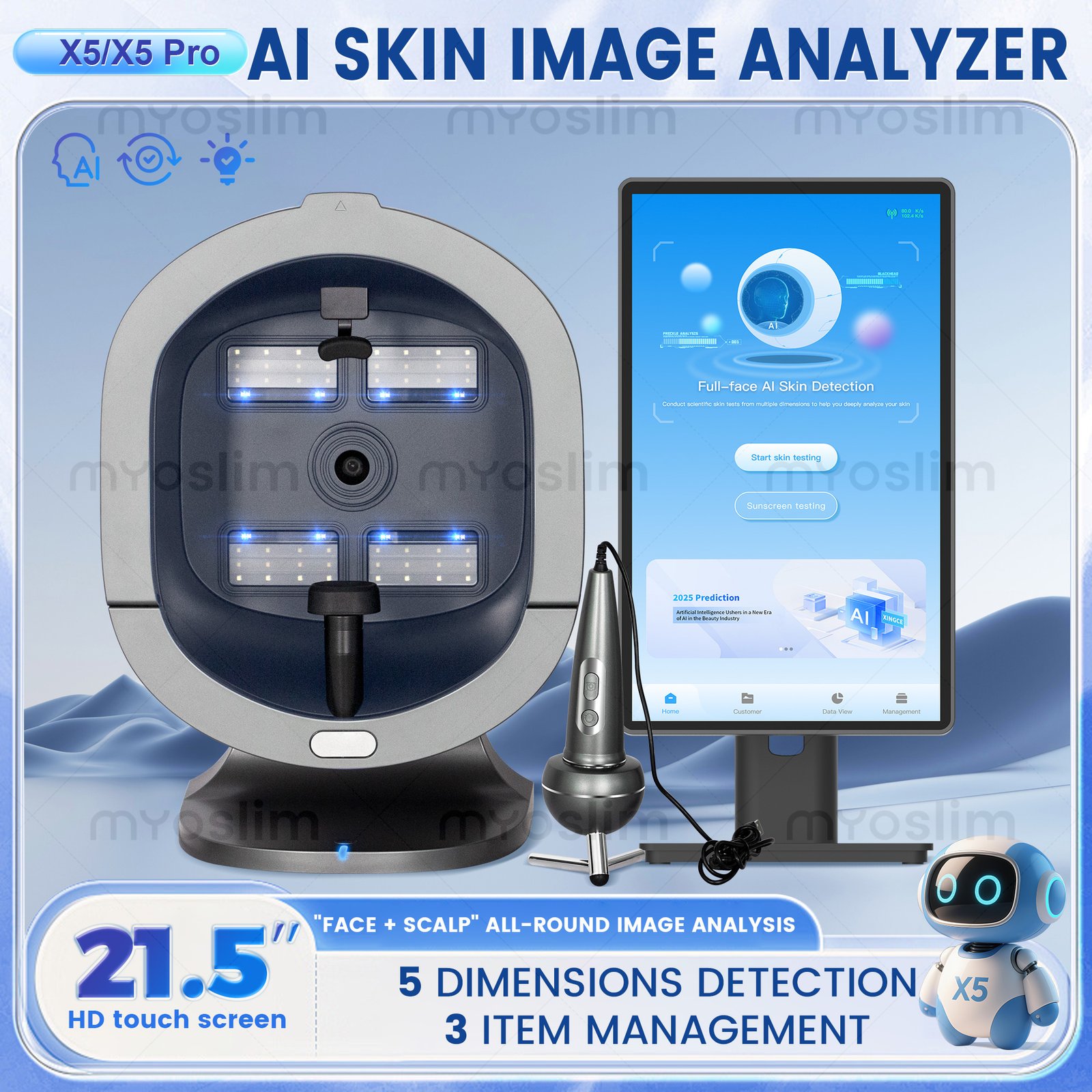 Technologie d'intelligence artificielle, analyseur de soins du visage, Scanner de follicules pileux, Instrument de Diagnostic de