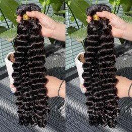 Tissage en Lot Brésilien Naturel Remy Bouclé, Extensions de Cheveux, Deep Wave, Double Proximité, 30 32 34 36 Pouces, 3 4