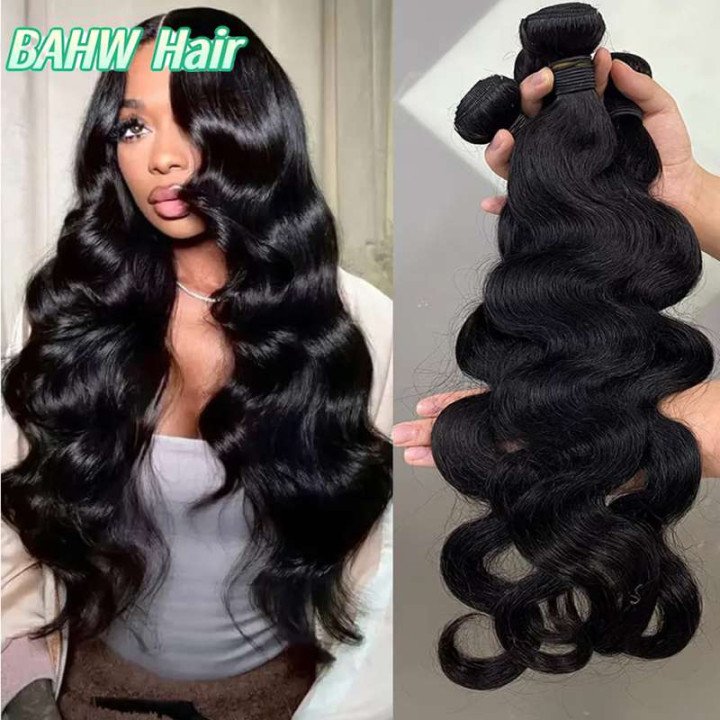 Extensions de Cheveux Brésiliens Body Wave 100% Naturels Noirs – Lots de 1/2/3/4 Pièces – Cheveux Vierges Non Traités