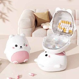 Mini boîte de rangement de bijoux de dessin animé ours Portable, organisateur de voyage scellé à cinq grilles, boîte à médicamen