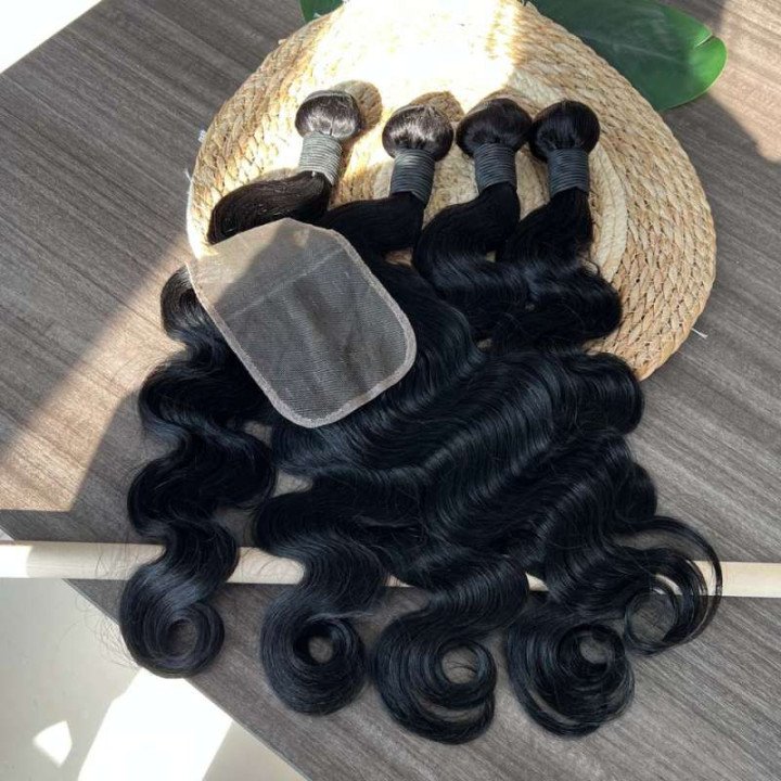 Mèches brésiliennes naturelles Remy Body Wave avec Closure, Extension de cheveux, 4x4, 5x5, 6x6, 12A