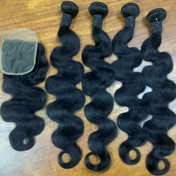 Mèches brésiliennes naturelles Remy Body Wave avec Closure, Extension de cheveux, 4x4, 5x5, 6x6, 12A