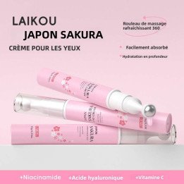Crème pour les yeux japonaise Sakura, 15g, hydratante, raffermissante, élimination des cernes, rouleau de Massage à 360 degrés, 