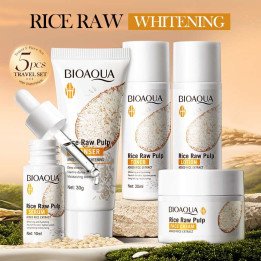 BIOAOUA ensemble de soins de la peau blanchissant au riz, nettoyant pour le visage + toner + essence + lotion + crème, sérum écl