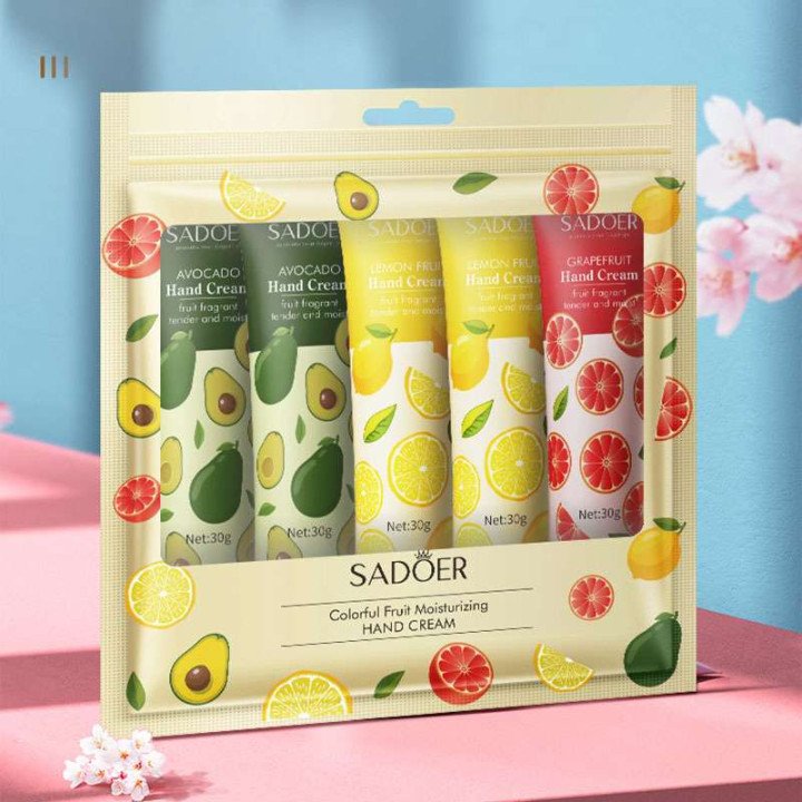 5 pièces/ensemble SADOER fruits plante parfum crème pour les mains ensembles hydratant réparation Anti sec lotion pour les mains