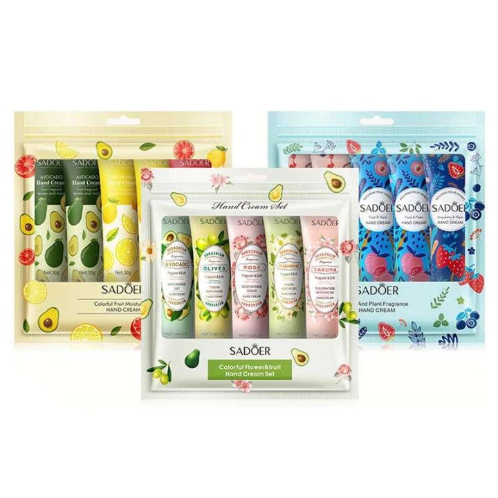 5 pièces/ensemble SADOER fruits plante parfum crème pour les mains ensembles hydratant réparation Anti sec lotion pour les mains