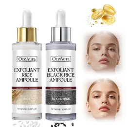 Essence exfoliante de riz noir et blanc, dissolvant de peau morte, réapprovisionnement brillant pour le visage, rétrécissement d