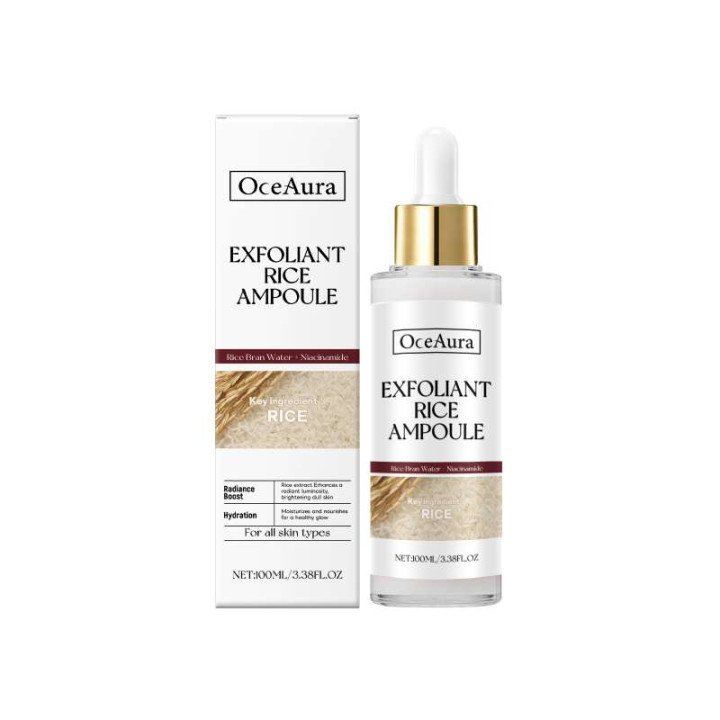 Essence exfoliante de riz noir et blanc, dissolvant de peau morte, réapprovisionnement brillant pour le visage, rétrécissement d