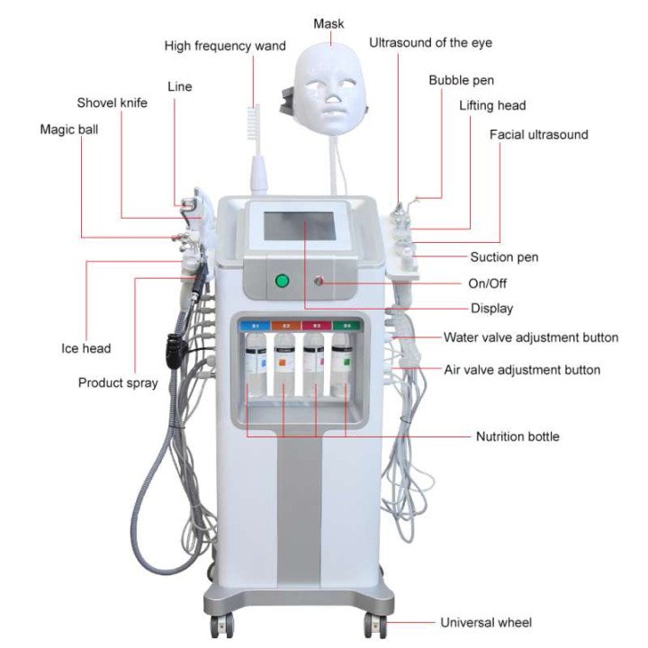 AOKO nouveau 12 IN1 Hydro Dermabrasion Aqua Peeling ultrasons soins du visage Injection d'oxygène rajeunissement de la peau merl