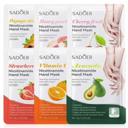 6 paires SADOER fruits masque pour les mains avocat miel pêche papaye cerise fraise vitamine C masques hydratants pour les mains