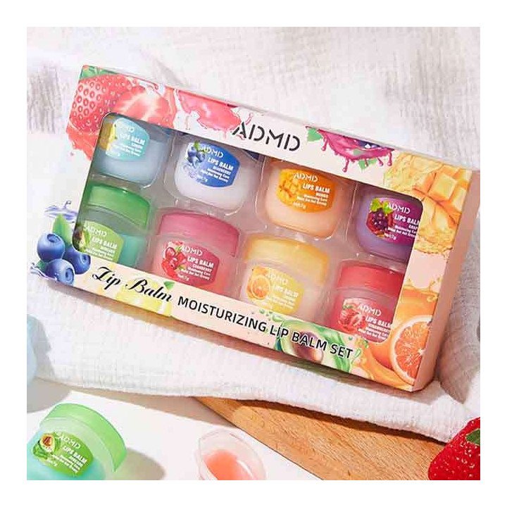 8 pièces/boîte Fruits baume à lèvres ensembles hydratant rouge à lèvres Base de maquillage hydratant baume à lèvres Anti-fissura