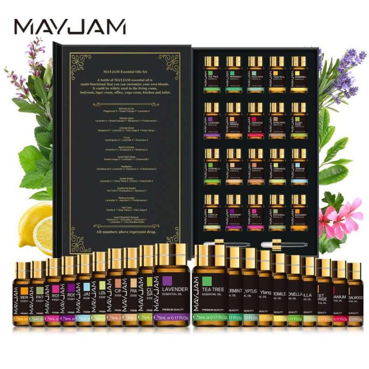 MAYJAM-Kit de 20 Pièces de Château Naturel Pur, Coffret Cadeau, Bois de Santal, Citronnelle, Lavande, Bergamote, Eucalyptus, Rom