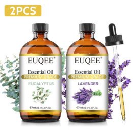 EUQEE 118ML huiles essentielles de lavande, jasmin, Eucalyptus, vanille, menthe poivrée, avec compte-gouttes en verre pour humid