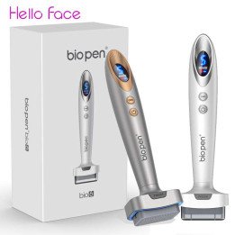 Hello Face Bio Pen : 250mAh, écran digital, 2 rouleaux, LED rouge/bleue, 5 niveaux EMS, tampon micro-aiguilles - Bio6 Noir Or/Ar