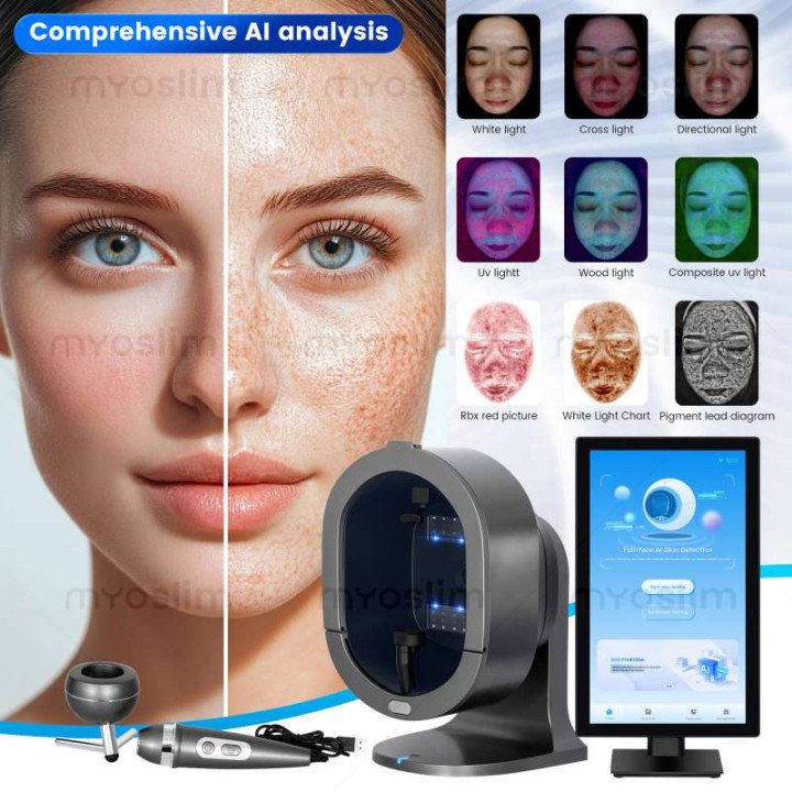 Analyseur de peau du visage X5 de 21,5 pouces, analyseur de cuir chevelu 3D IA, analyseur de peau du visage IA multilingue pour 
