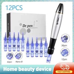 Dr.pen Ultima A1 avec 12 cartouches, kit de soin de la peau Nano, aiguille de 0,25 mm, engrenages rotatifs, stylo dermique, mach