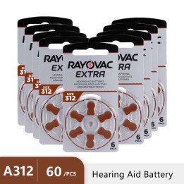 Rayovac Extra Zinc Air Button Ear Aid, 60Pcs, 24.com, A312, 312A, ZA312, 312a, Store 41, 312, 312