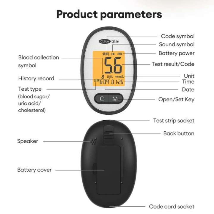 Moniteur 3-en-1 d'acide urique, de glucose et de cholestérol Cofoe-compteur de glycémie de précision de qualité médicale moniteu