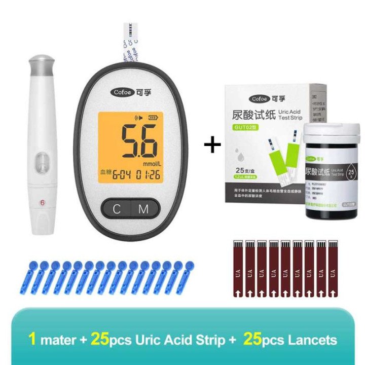 Moniteur 3-en-1 d'acide urique, de glucose et de cholestérol Cofoe-compteur de glycémie de précision de qualité médicale moniteu