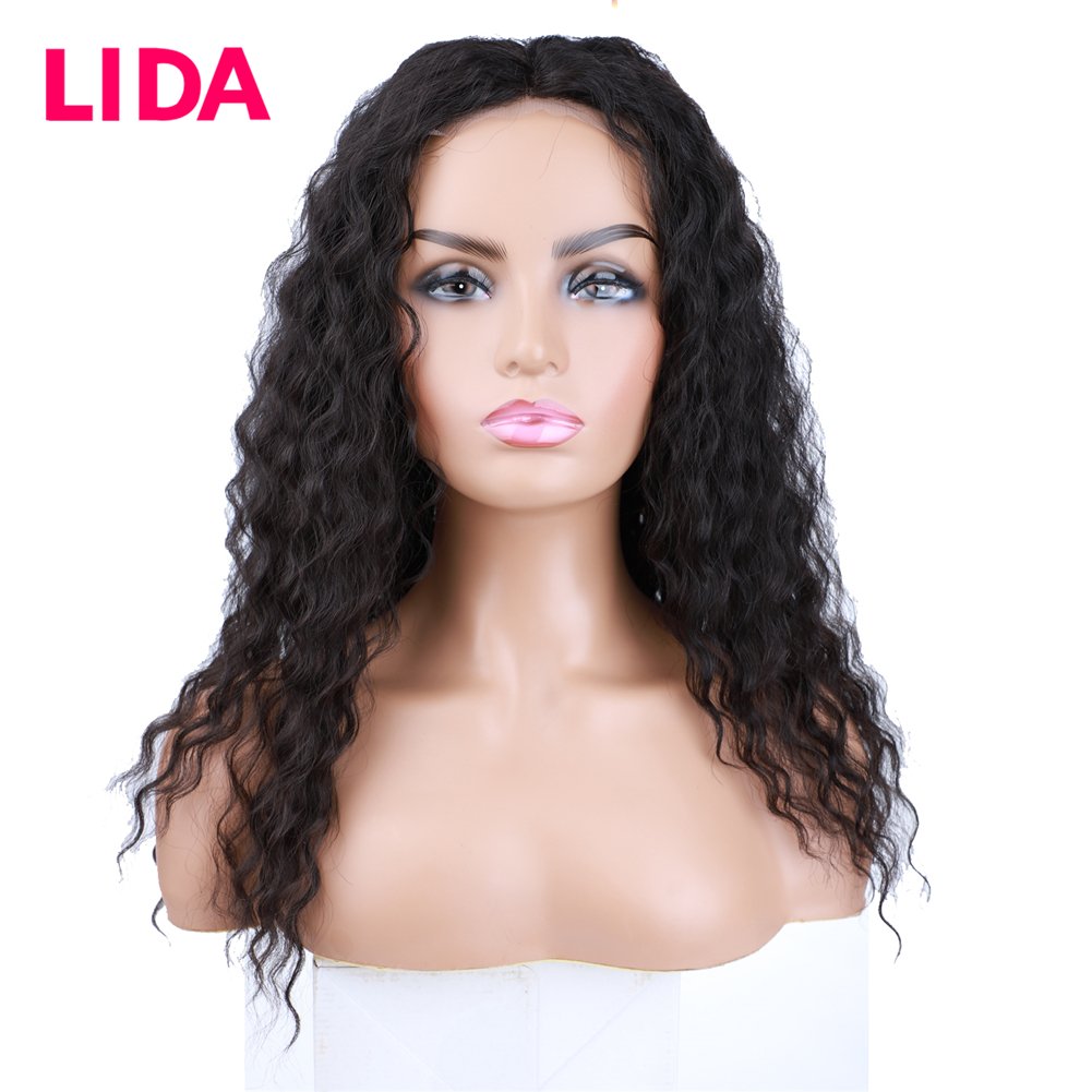Lida – Perruque à Dentelle Frontale Non Remy Naturelle pour Femme, Cheveux Humains Mélangés de Qualité Supérieure, Boucles Natur