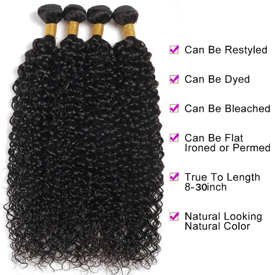 Mèches Afro Brésiliennes Naturelles Crépues et Bouclées, Extensions de Cheveux Vierges, 12A, 1/3/4 Pièces, 100g/Pièce