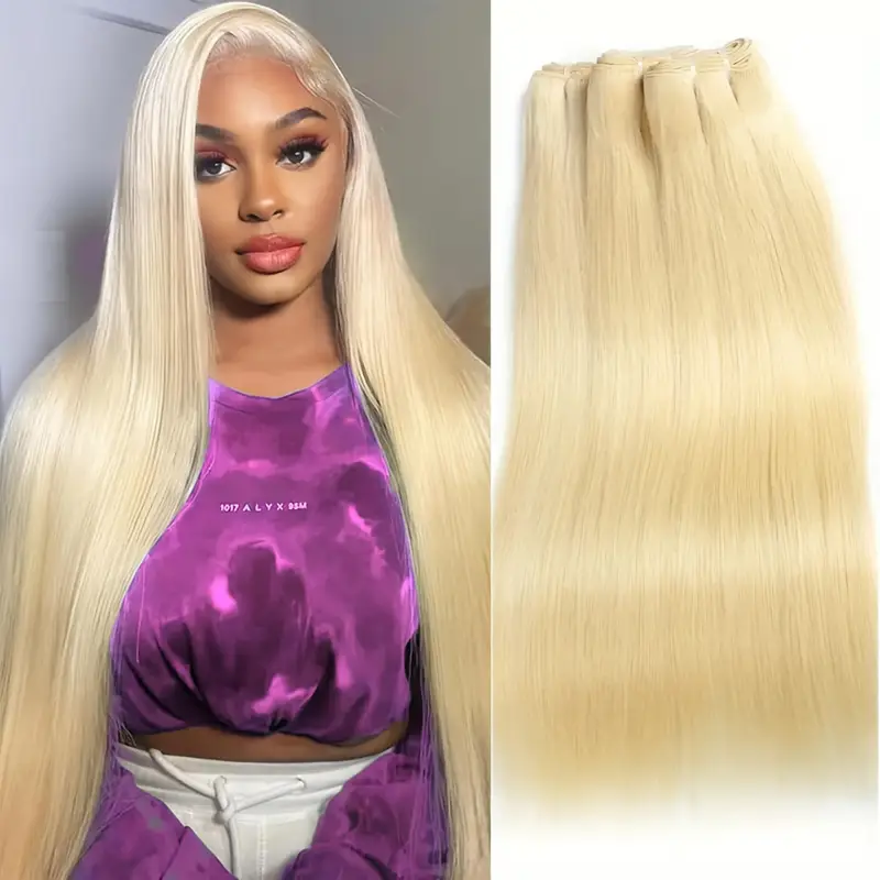 Tissage en lot brésilien Remy 100% naturel lisse, blond 613, trame de cheveux, 24 26 28 30 32 34 36 38 40 pouces, 1/3/4